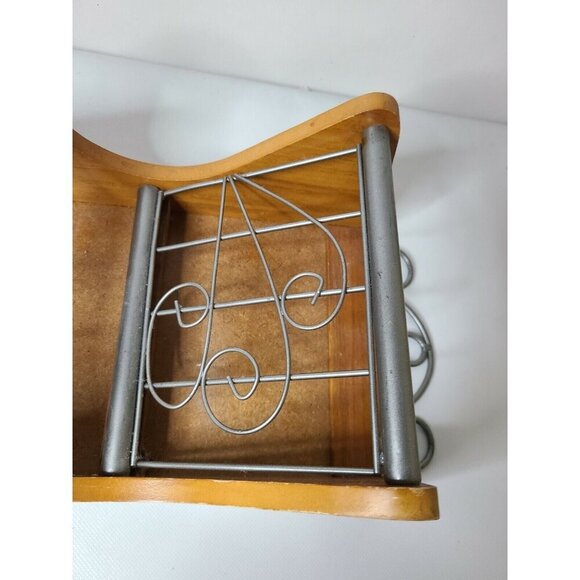Vintage Wood Metal Ornate Two Tier Wall Hanging Mail Bill Organizer Holder MCM - Picture 4 of 11